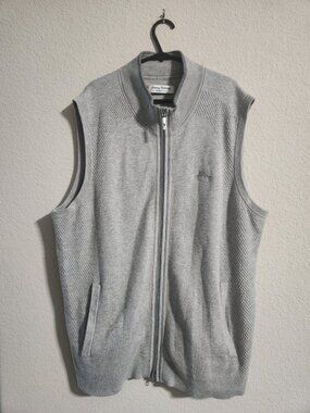 Tommy Bahama Knit Vest Men’s Large IslandZone CoolMax grey full-zip vest